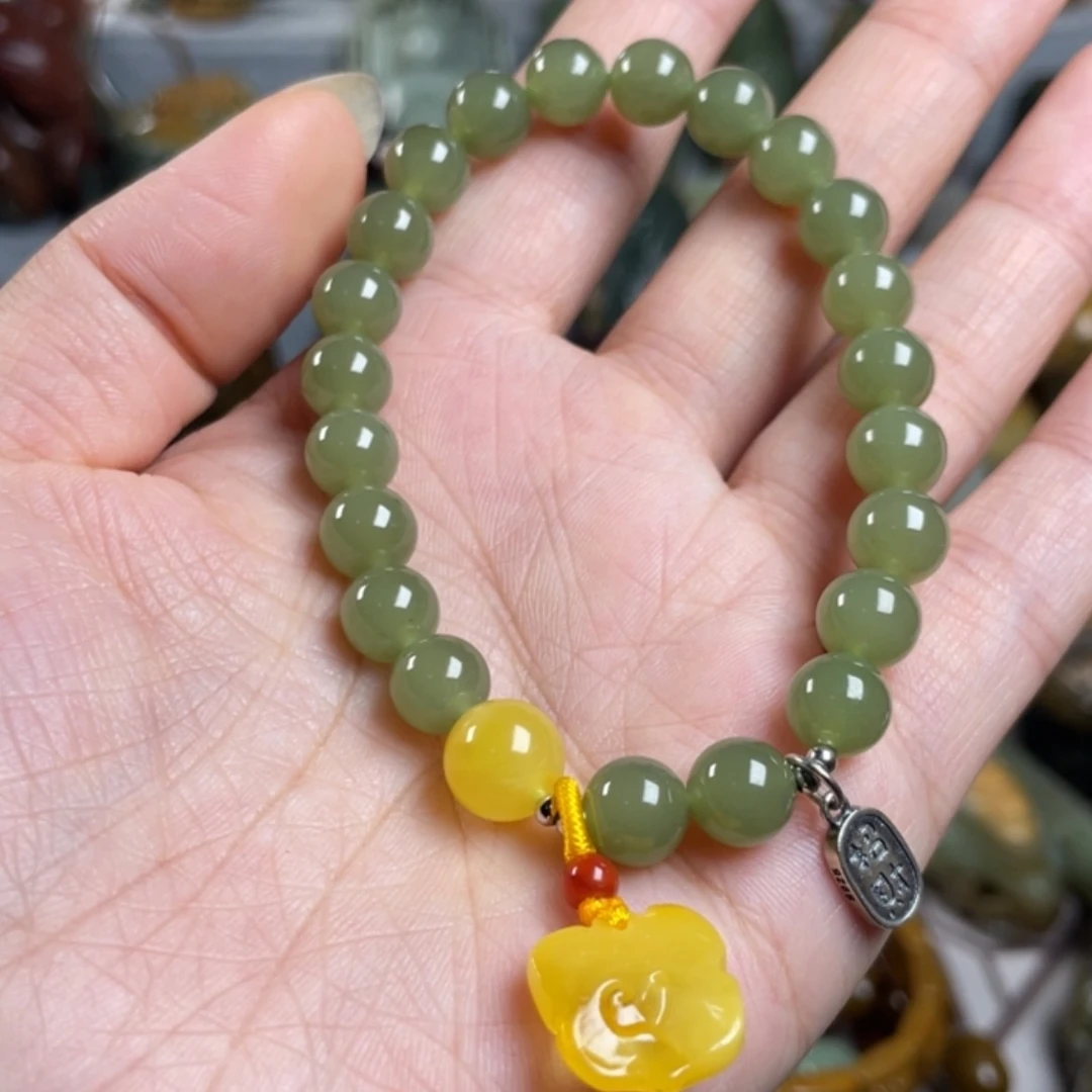 【闪购商品】岫岩老玉（透闪石质玉）手链银S925镶嵌