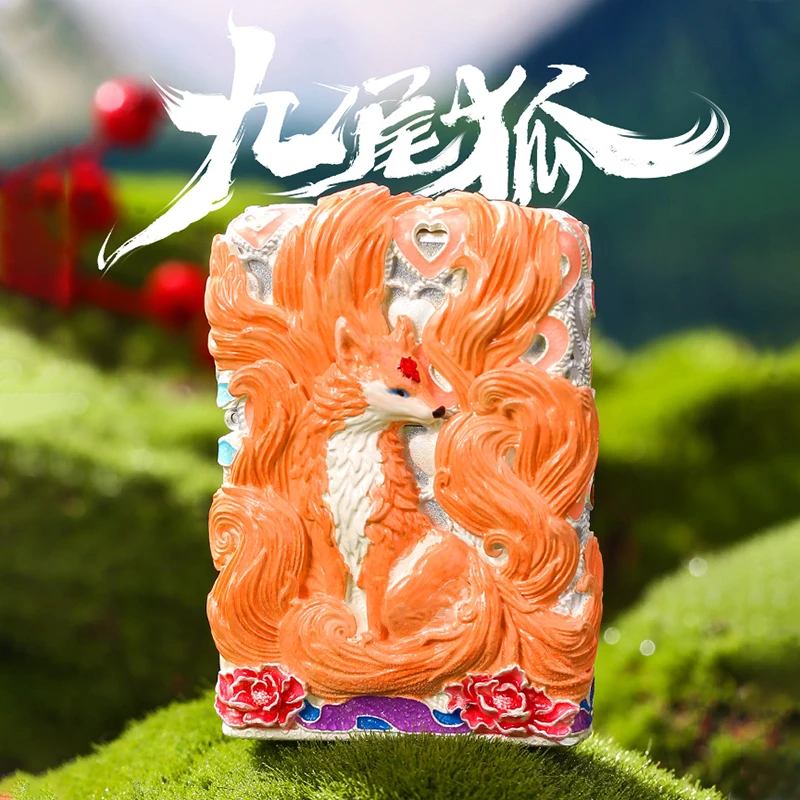 ZIPPO橙粉S925银掐丝珐琅夜光九尾狐防风煤油打火机工艺DY8702TF
