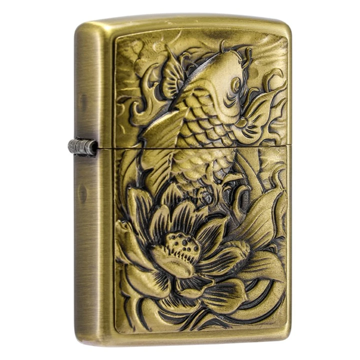 ZIPPO荷花锦鲤防风煤油打火机男士双面防风工艺原装正品DY8712TZ