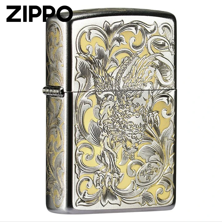 ZIPPO五面精雕唐草貔貅防风银色煤油打火机送男友男士DY8702DK