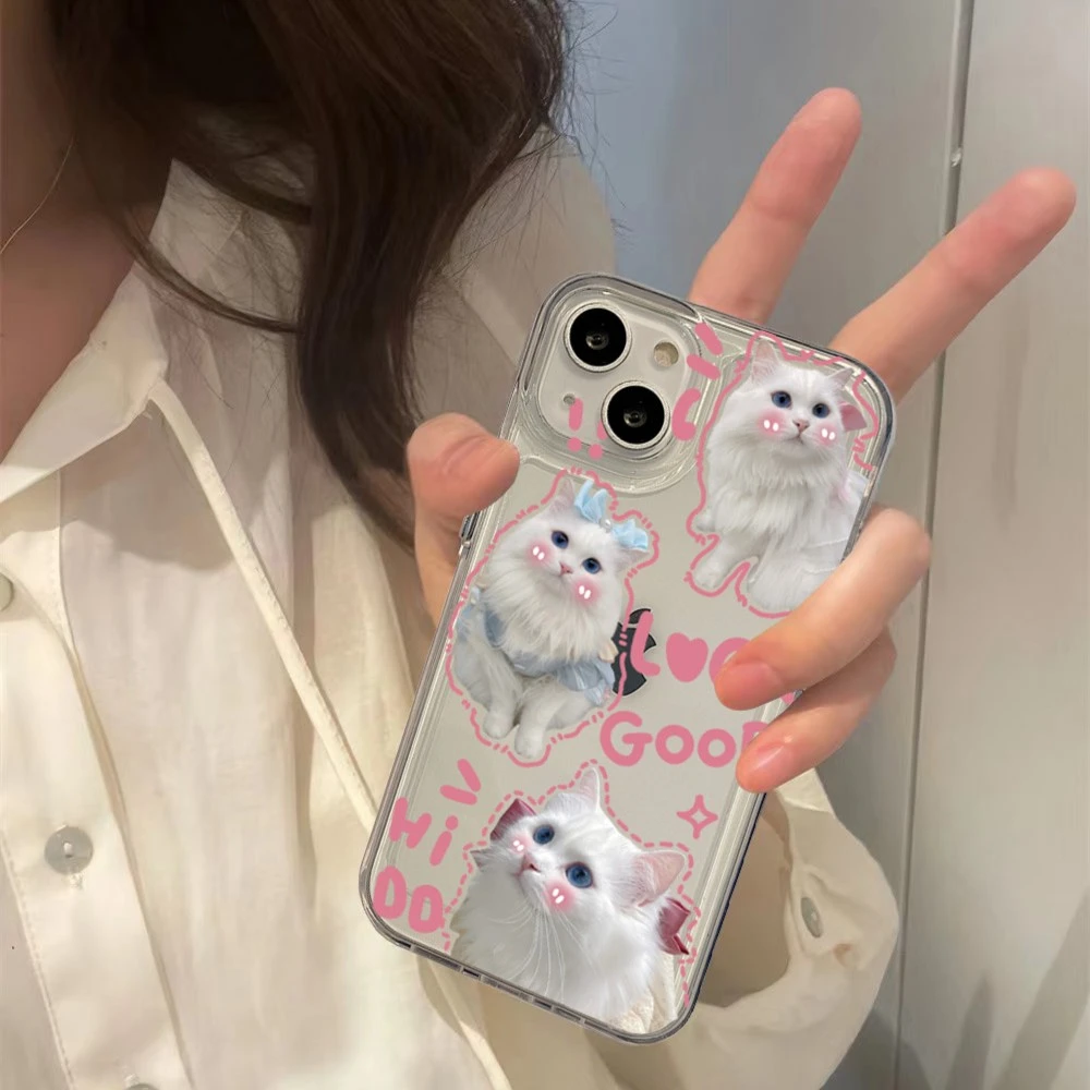 可爱小白猫适用于太iphone13手机壳苹果14/12promax透明11女xs/xr