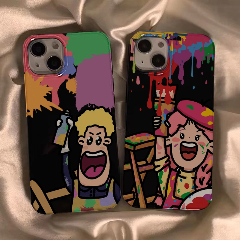涂鸦喷漆情侣大孔适用苹果15手机壳iphone13/14promax新款12/11软