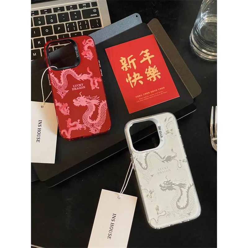 国风红白龍元气壳适用苹果15手机壳iPhone13/14promax新款12/11潮