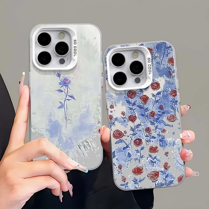 水墨画玫瑰元气壳适用iPhone15/14手机壳苹果vivo华为小米oppo软