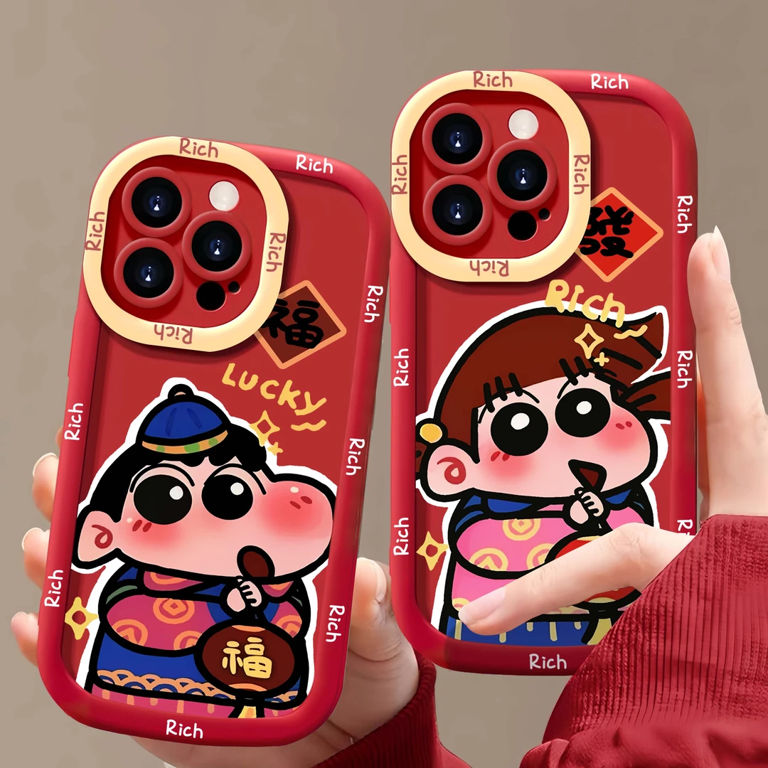 新年红情侣卡通适用iPhone15/14/13手机壳苹果小米vivo华为oppo女