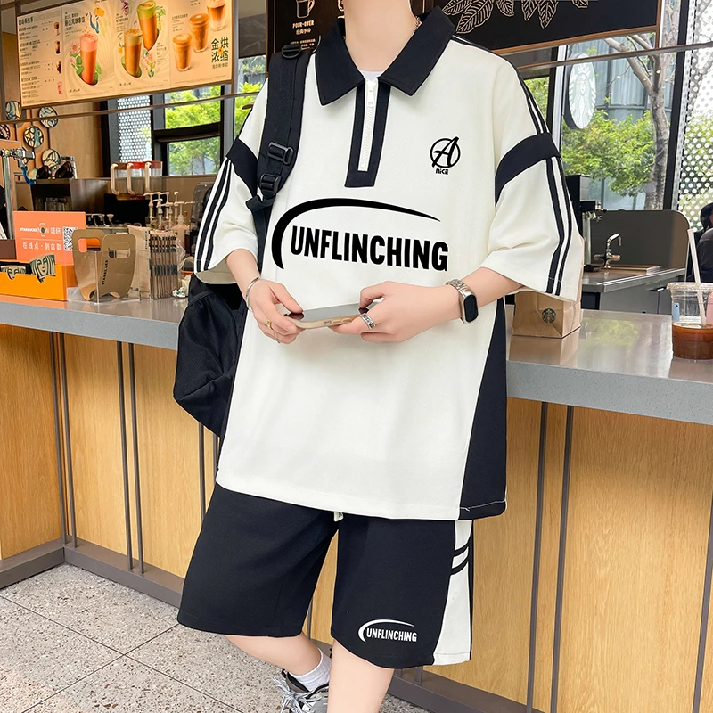 夏季新款polo杉短袖T恤男青少年初高中学生学院风翻领撞色帅气