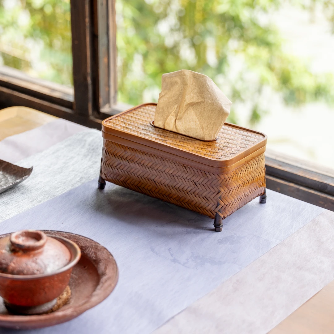 【汀香】手工竹编中式纸巾盒复古家用茶室客厅竹制抽纸盒原创设计