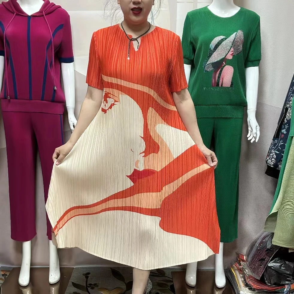 褶皱夏季款短袖弹力印花连衣裙