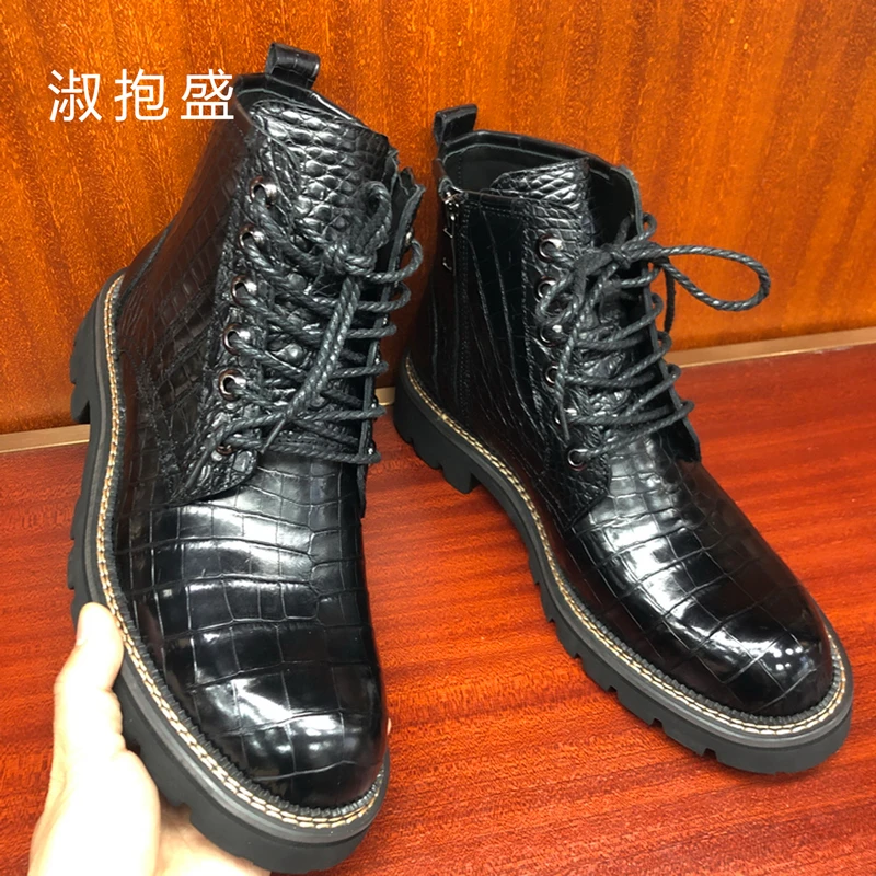 淑抱盛淑抱盛新款真鳄鱼皮休闲短靴马丁靴雪地靴潮流男士真皮鞋子