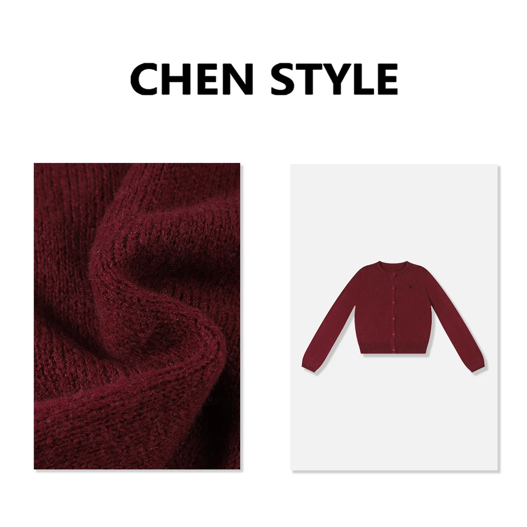 楚楚君~【高级品味】Y83317圆领纽扣刺绣针织长袖上衣