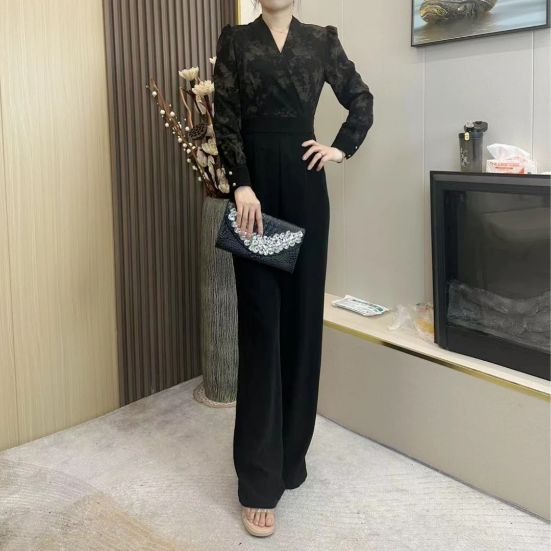 妃月新款泼墨晕染女装连体裤显瘦时尚百搭阔腿气质休闲长袖