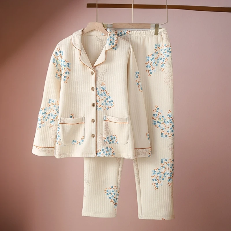 秋冬季新款田园风纯棉睡衣夏季女套装家居服保暖夹棉加厚大码宽松