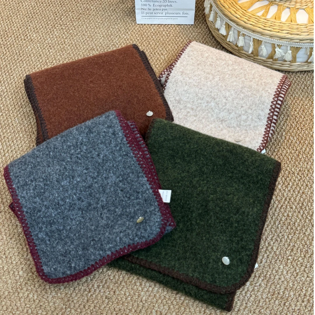 超软糯韩系高级感锁边围巾女冬季2024年新款纯色围脖百搭保暖不扎