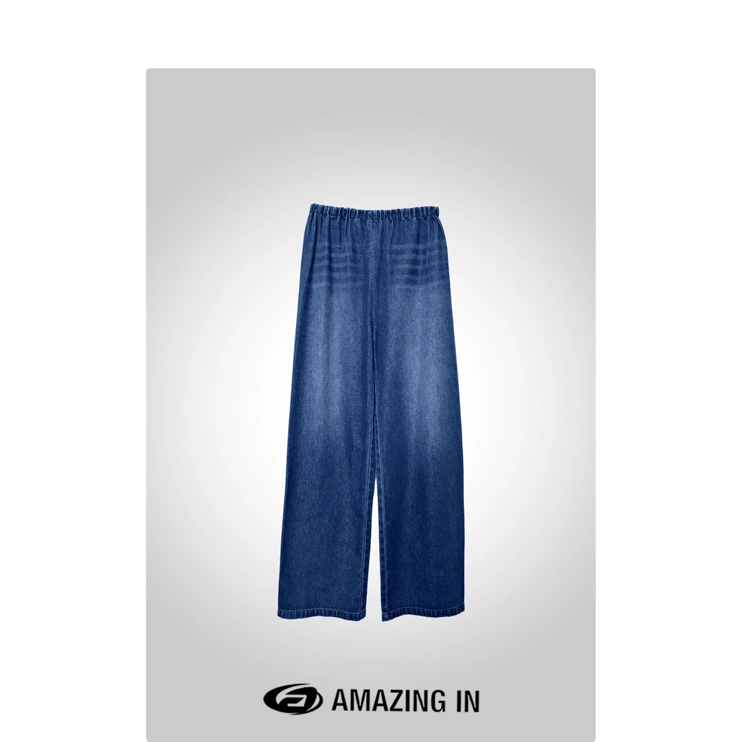 AMAZING IN“蓝雾”雅赛尔垂感一片式阔腿牛仔裤A240608-NYSC-24031