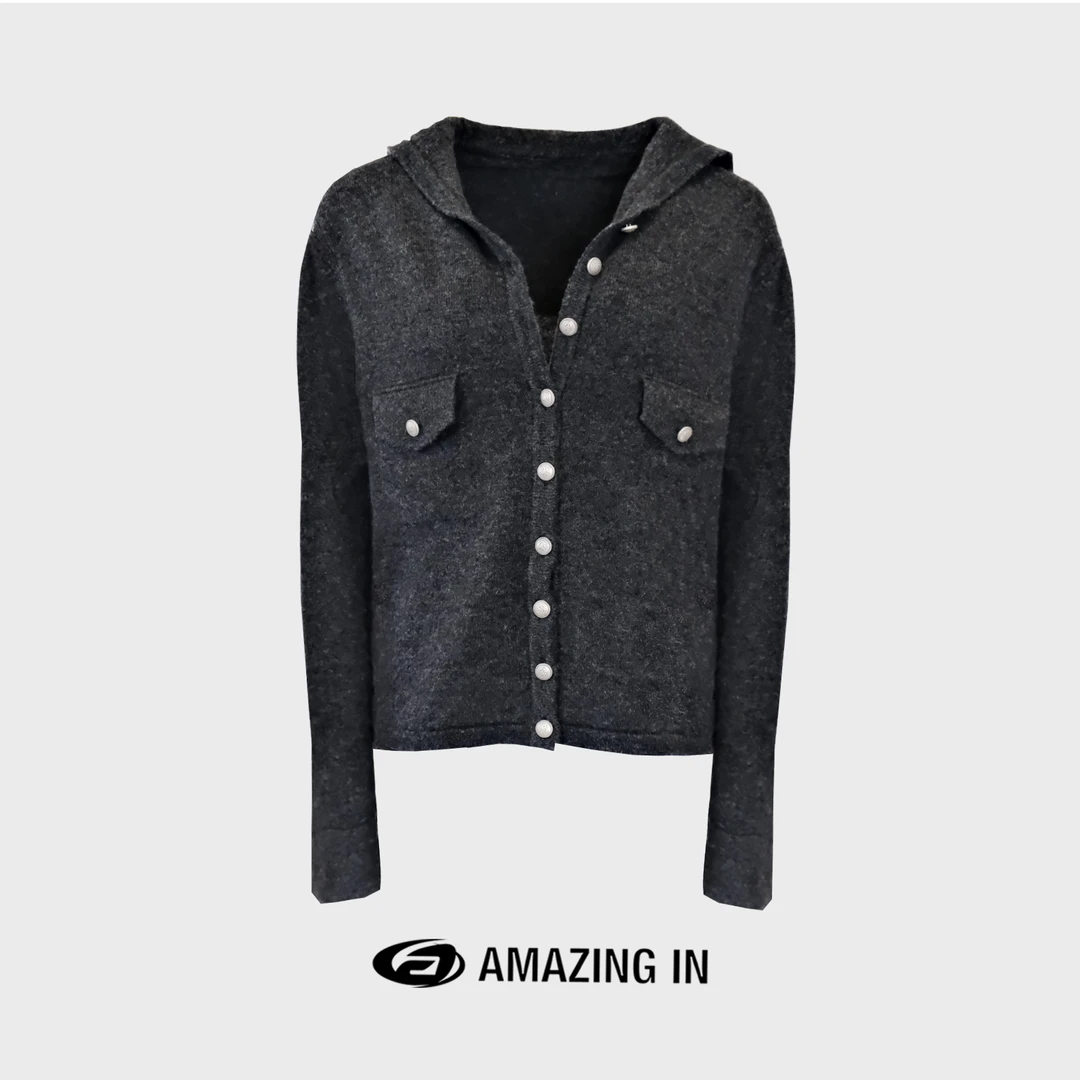 【破价】AMAZING IN 美丽诺羊毛海军领灰色针织开衫A23716-JYXY611