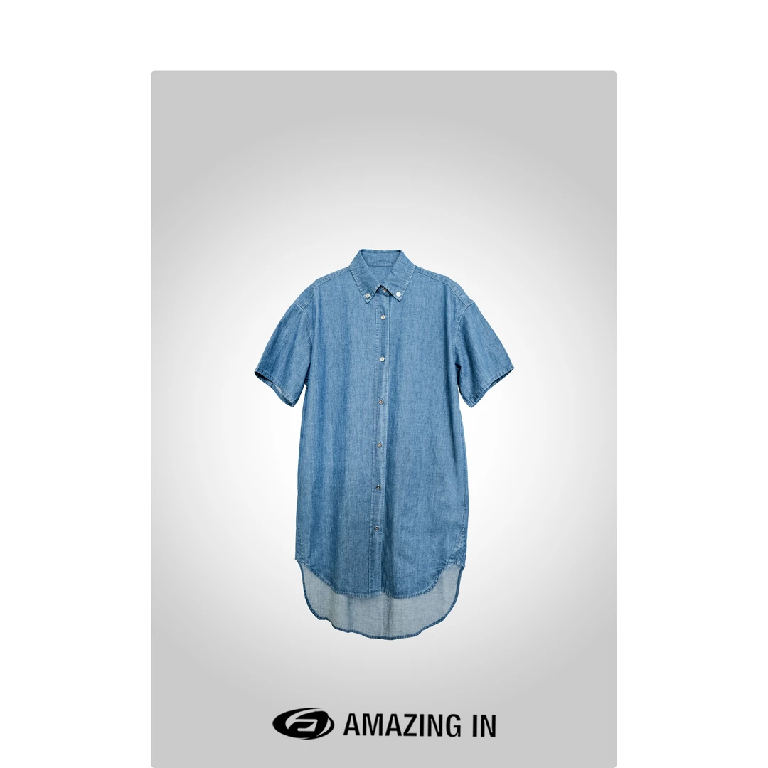 AMAZING IN “山海”100长绒棉短袖长款牛仔衬衫 A240612-JM-612737