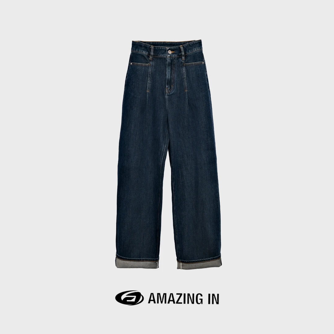 【破价】AMAZING IN 秋冬新款复古深蓝色直筒宽松牛仔裤女YQ-200513