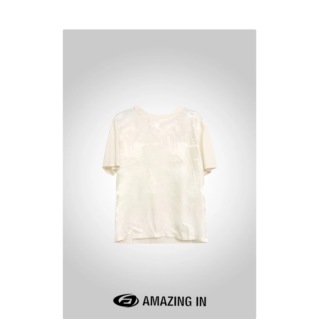 AMAZING IN “烟雨江璃”100桑蚕丝提花定制短袖T恤A240514-LS-SS21