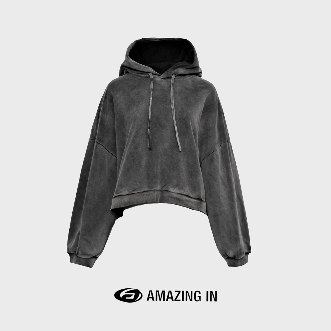 【破价】AMAZING IN 水洗做旧背后字母标连帽卫衣A231112-HZSJ-020