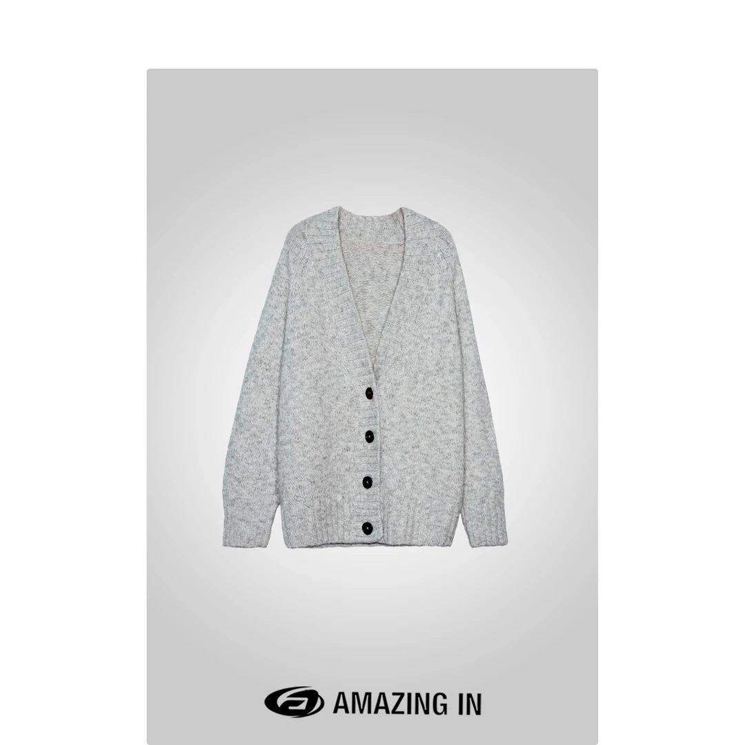 AMAZING IN | 定制牛角扣 | V领针织开衫女A240926-LJ-LH-C5079-1