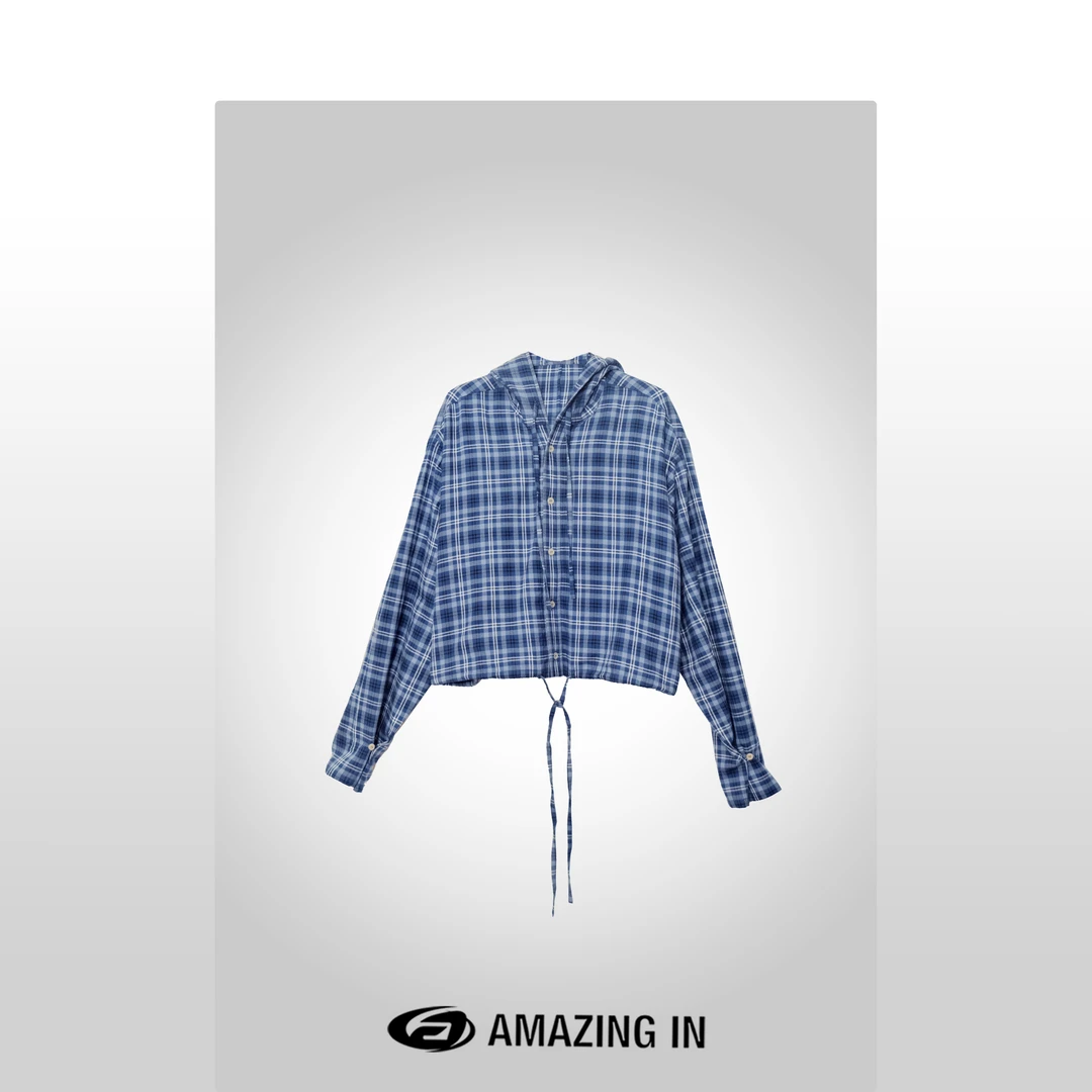 AMAZING IN | 1oo%棉 | 时尚百搭连帽格纹衬衫 A240723-ZE-99876