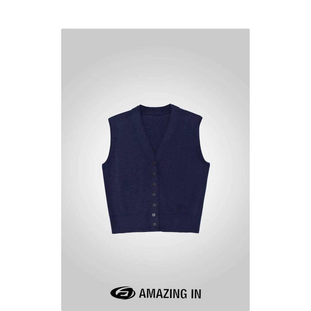AMAZING IN | 美利奴羊毛×桑蚕丝 | 无袖V领上衣A240821-JR-25083