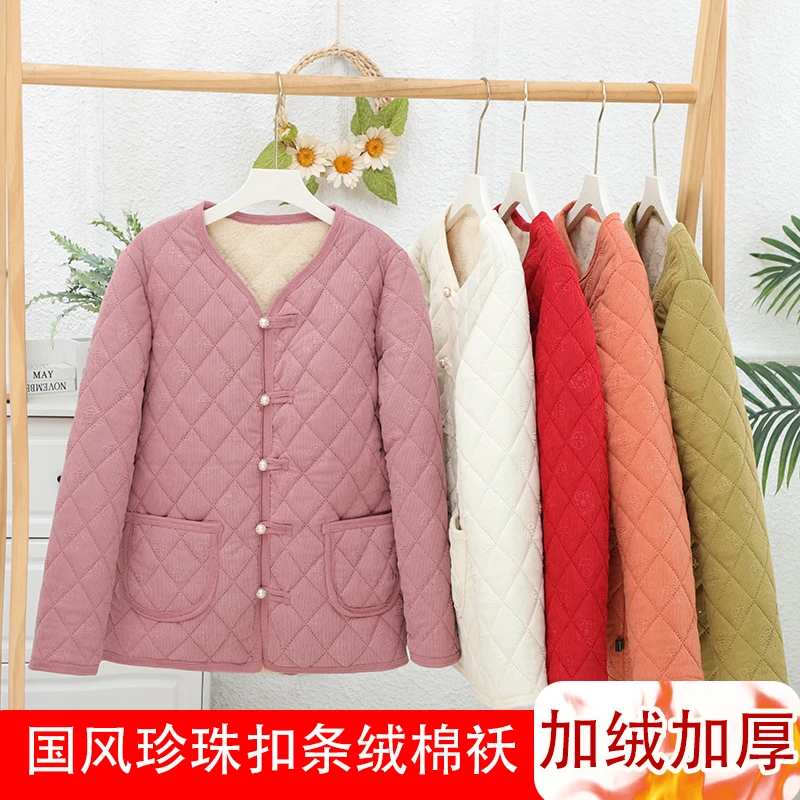 条绒女士棉袄妈妈款女士棉袄加绒加厚保暖
