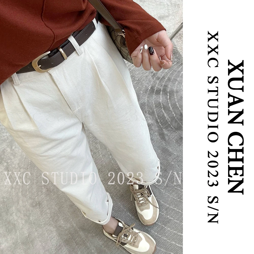 【白月光】宝藏衣橱休闲小个子白色直筒百搭显瘦哈伦裤配皮带#1987