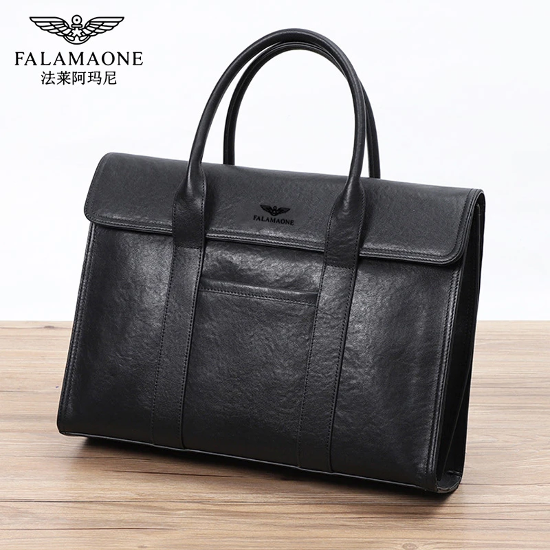 FALAMAONE/法莱正品真皮男士高档商务公文包轻奢时尚电脑包