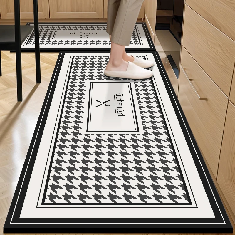 厨房地垫家用吸水防滑防油免洗地毯2025新款耐脏脚垫千鸟格可裁剪