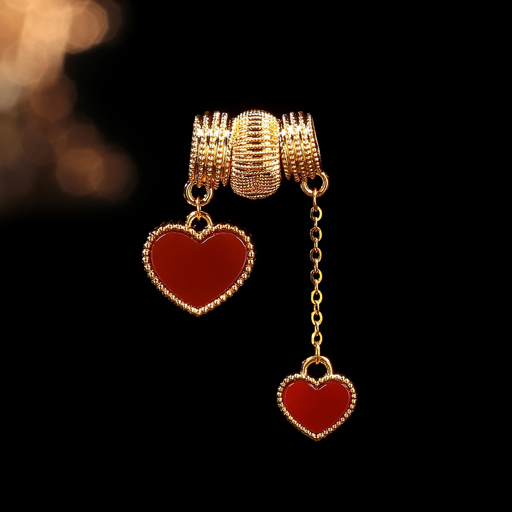 【周周专属】18k金红玛瑙路路通双爱心流苏（不含链）