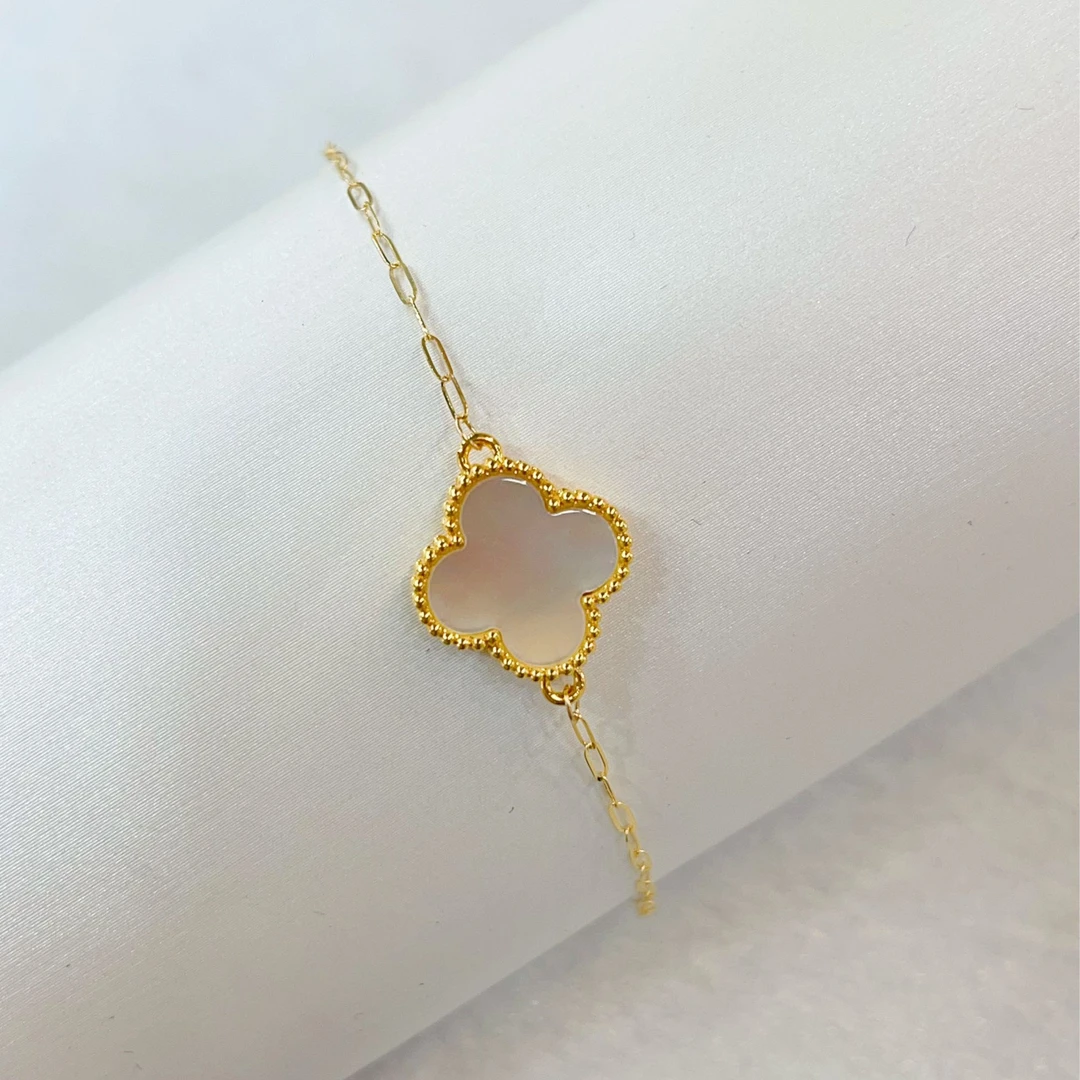 【婷婷专属】18k金白贝母卡链13mm单花手链