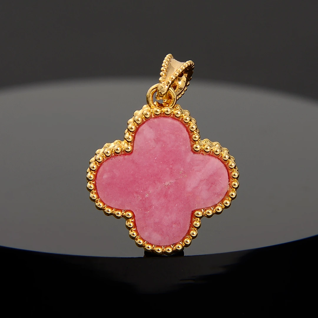 【小洁专属】18K金蔷薇石四叶轻奢吊坠 15mm（不含链）时尚百搭轻