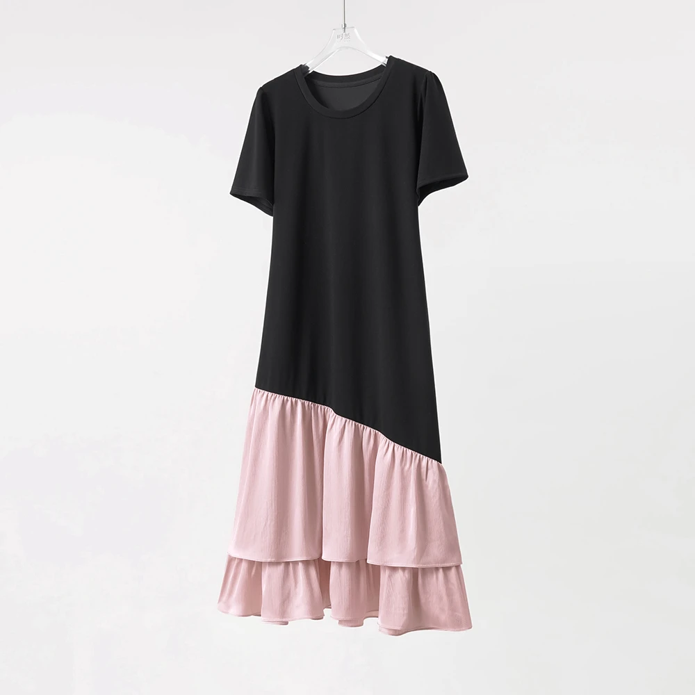 时然微胖大码女装胖妹妹显瘦简约尤莱特韩系A摆连衣裙S4XL6A003