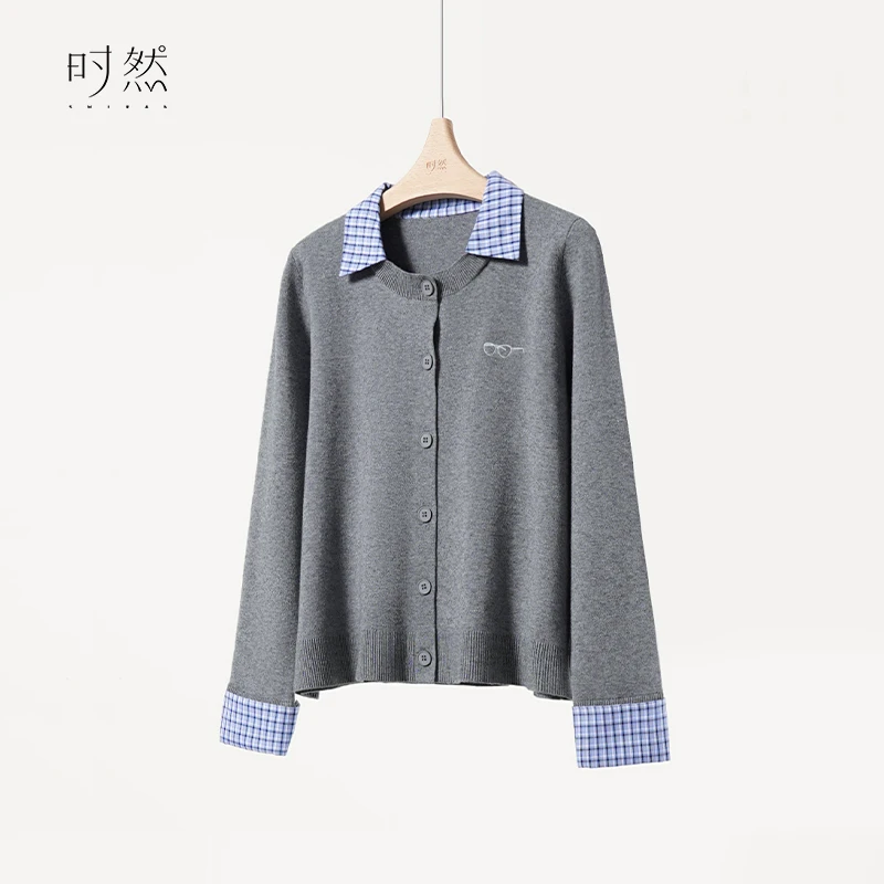 时然微胖大码女装假两件拼接卫衣显瘦衬衫百搭撞色休闲上衣