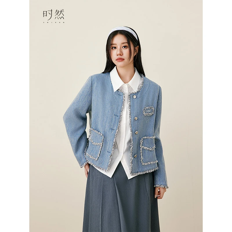 时然微胖大码女装显瘦遮肉短款设计感花边小香风外套