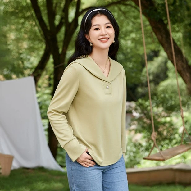 时然微胖大码女装胖妹妹海军领休闲时尚百搭针织T恤女S3QT7B002