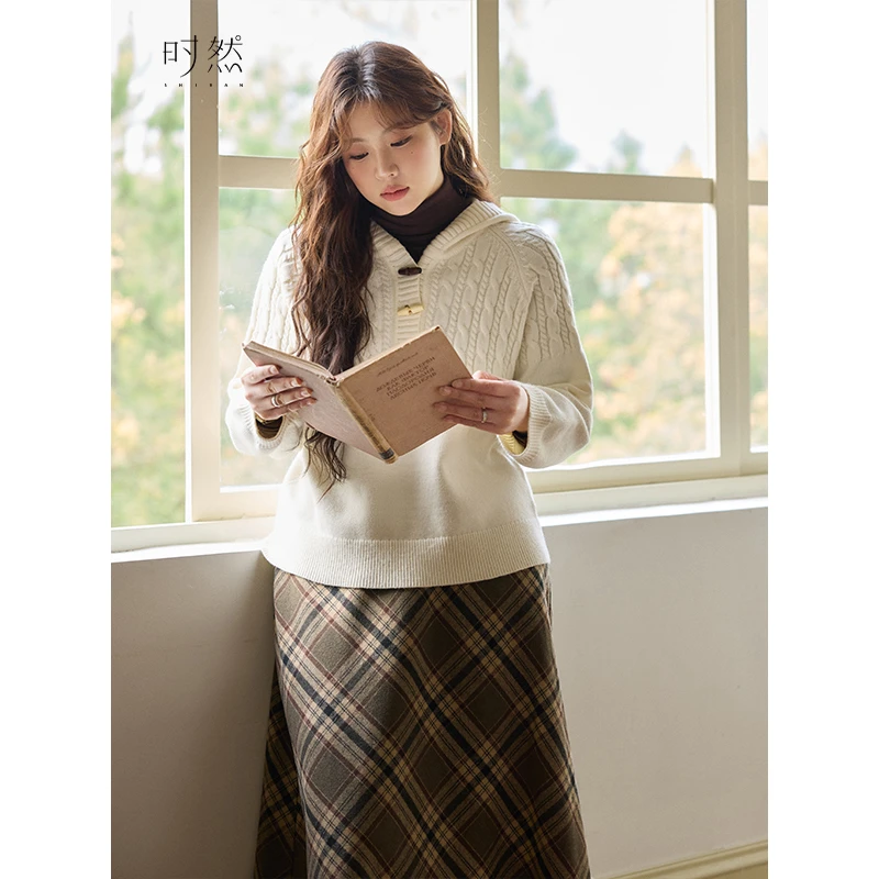 时然微胖大码女装冬季宽松韩系显瘦遮肉百搭连帽针织衫S4DZ9A006