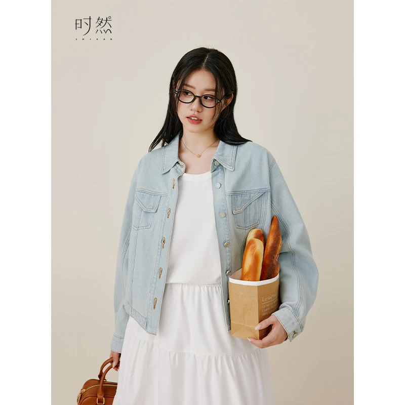 时然微胖大码女装高级复古显瘦百搭休闲宽松牛仔外套S4QW7B001