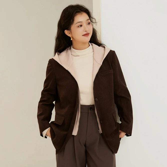 时然大码女装微胖妹妹西装气质复古百搭假两件西装外套S3QW9A003