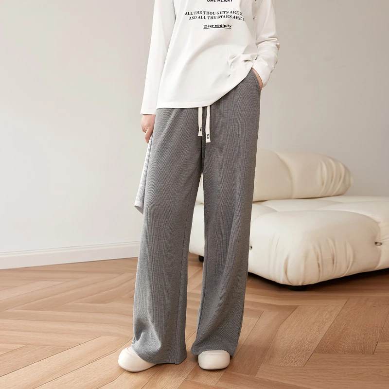 时然微胖拖地大码女装胖妹妹显瘦遮肉高腰宽松女休闲裤S3DK0B001