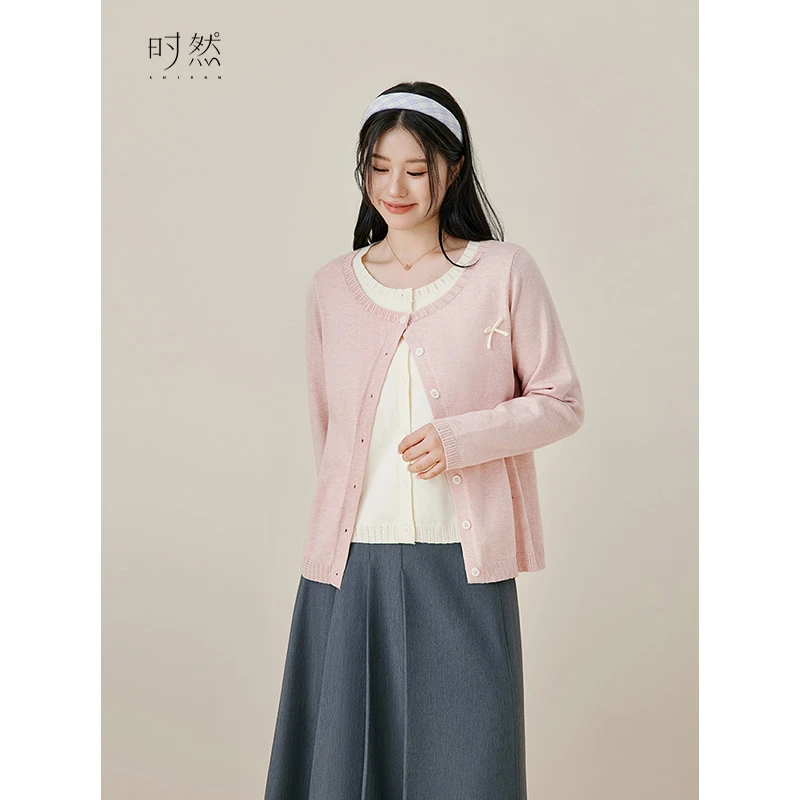 时然微胖大码女装秋新款韩系针织衫遮肉显瘦甜美毛衣假两件上衣