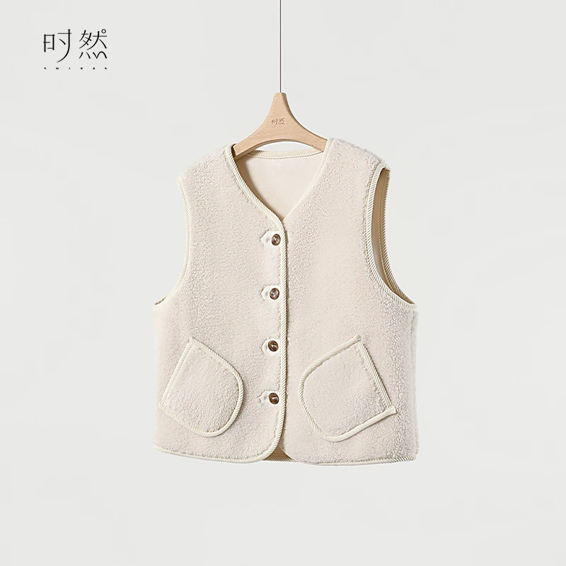 时然微胖大码女装冬季保暖高级百搭显瘦遮肉颗粒绒马甲S4DVAA001