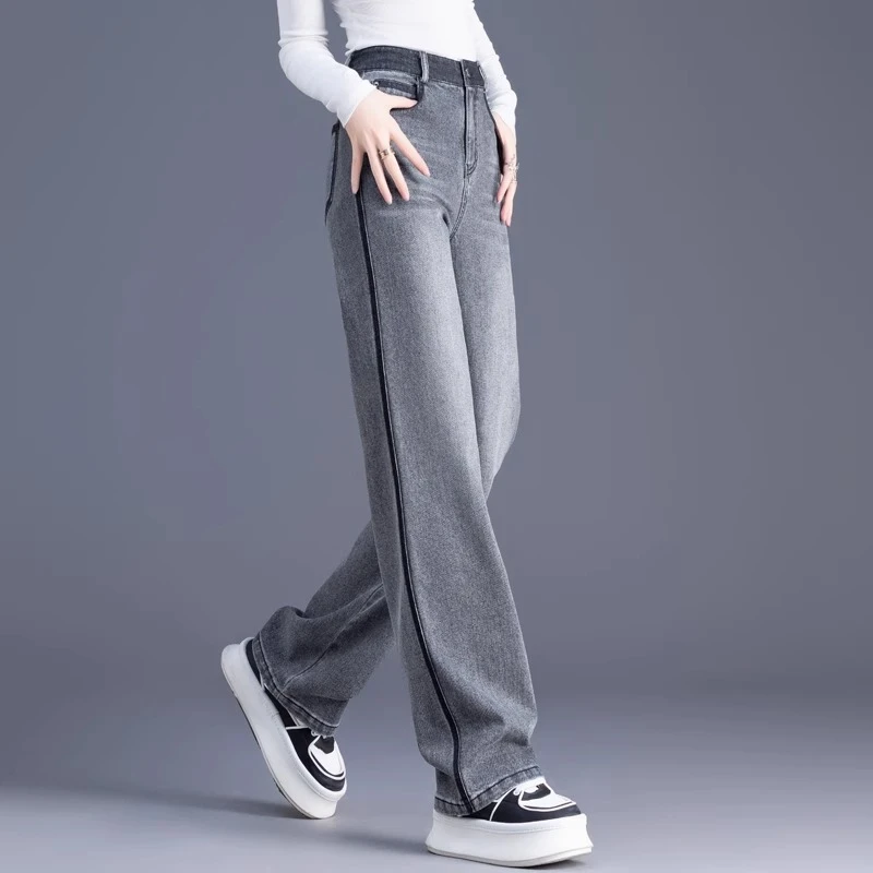 黑灰色裤子女士牛仔裤女2025年新款秋冬季窄版小个子直筒裤阔腿裤