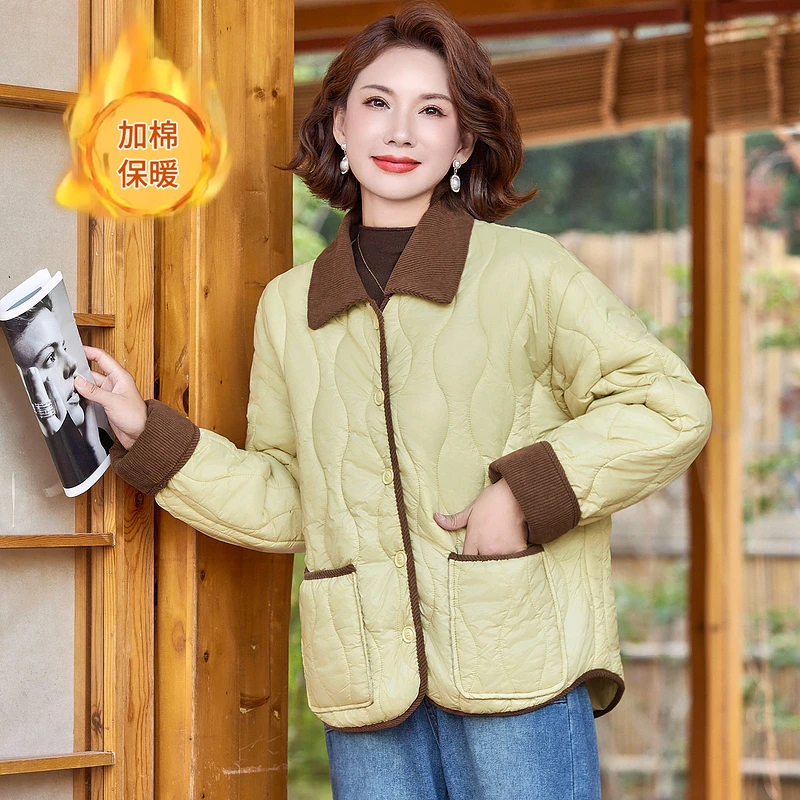中年妈妈秋冬款棉衣服百搭外套女新款中老年冬装轻薄洋气棉袄