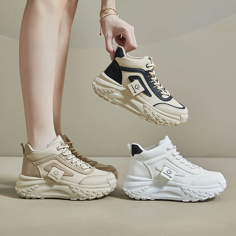 厚底高帮休闲女鞋老爹鞋新款跑步久站不累鞋增高休闲可加绒秋冬