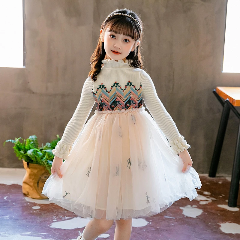 8849【米】女童秋冬连衣裙2024新款冬装毛衣裙儿童装冬季