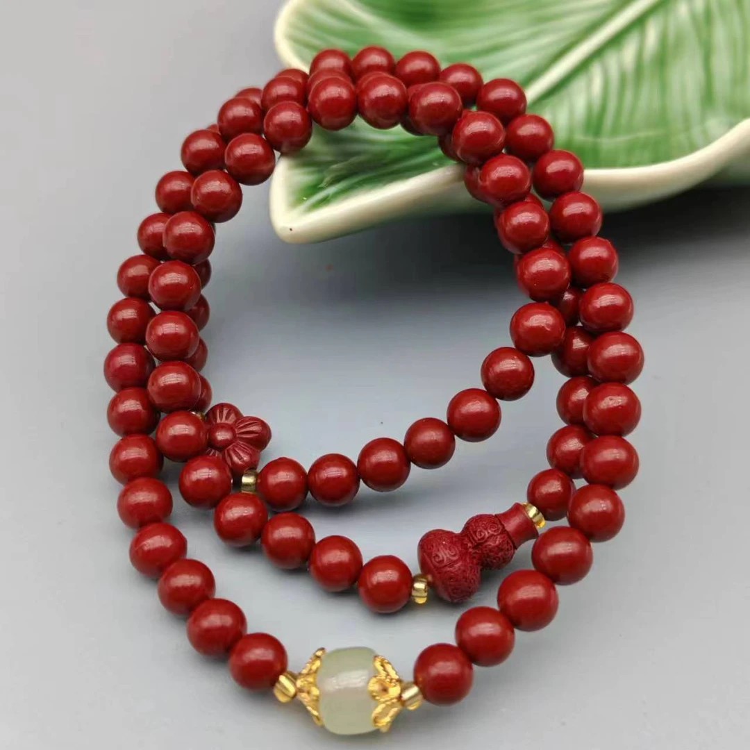 含辰砂工艺品ZB190-紫色葫芦梅花路路通三圈6mm手串