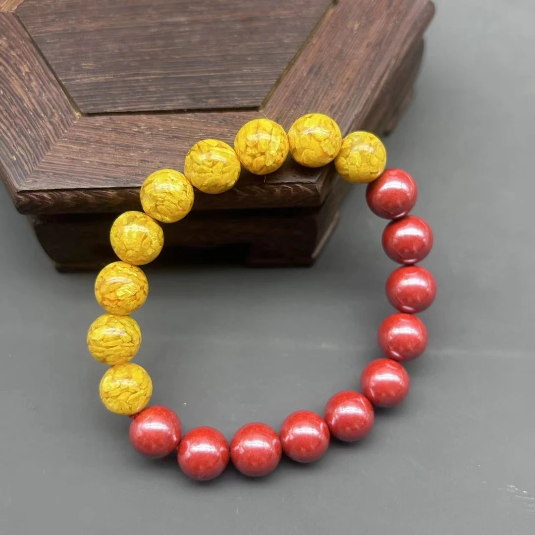 含辰砂工艺品DW413帝王黄配珠单圈手串10mm