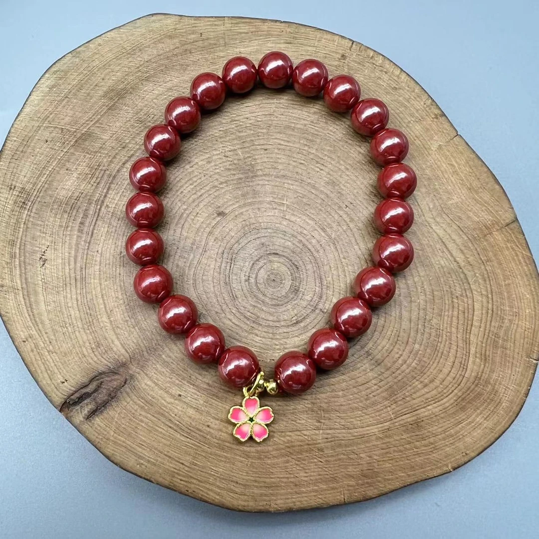 含辰砂工艺品 DW473帝王色设计款小粉花单圈手串8mm